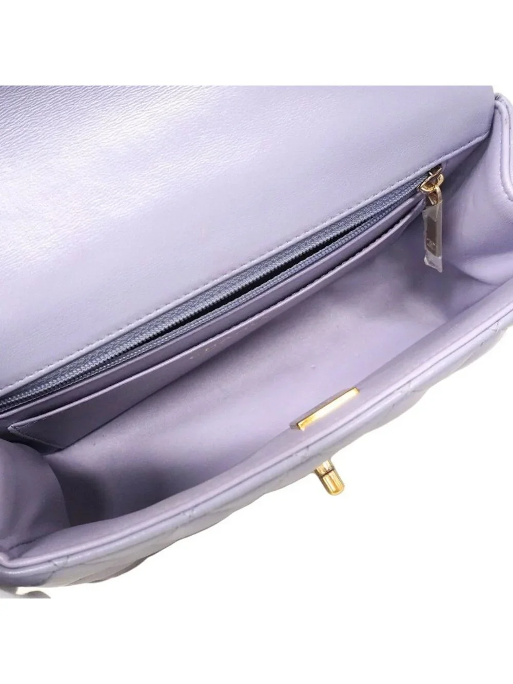 Chanel Shoulder Bag Quilted Top Handle Lambskin Purple Champagne Gold 2-Way Back